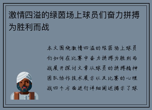 激情四溢的绿茵场上球员们奋力拼搏为胜利而战