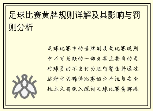 足球比赛黄牌规则详解及其影响与罚则分析