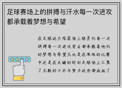 足球赛场上的拼搏与汗水每一次进攻都承载着梦想与希望