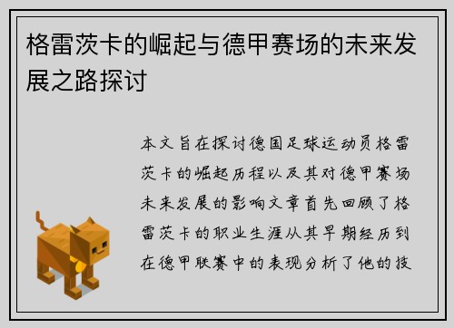 格雷茨卡的崛起与德甲赛场的未来发展之路探讨